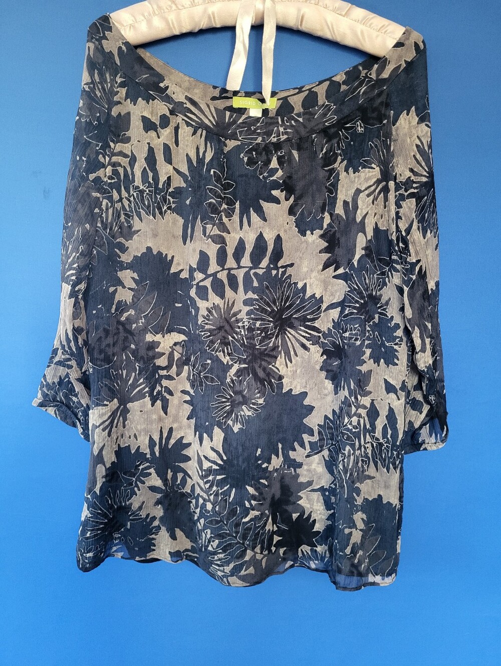 Sigrid Olsen XL Silk Sheer Silk Lined 3/4 Sleeves Blouse Top